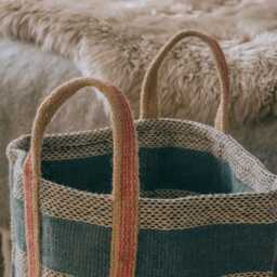 Graham and Green Blue Stripe Jute Storage Basket - thumbnail 2