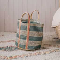 Graham and Green Blue Stripe Jute Storage Basket
