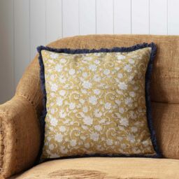 Graham and Green Shimla Square Block Printed Cotton Cushion - thumbnail 4