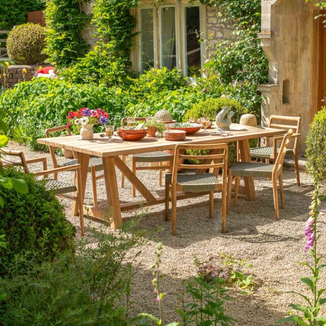 Graham and Green Tora Teak Wood Outdoor Trestle Dining Table - Large - image 1