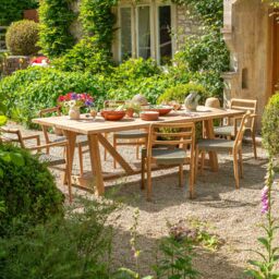 Graham and Green Tora Teak Wood Outdoor Trestle Dining Table - Large - thumbnail 1