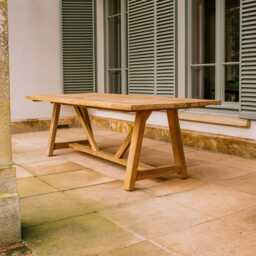Graham and Green Tora Teak Wood Outdoor Trestle Dining Table - Large - thumbnail 3