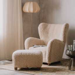 Graham and Green Shearling Wing Armchair & Stool - thumbnail 2