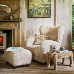 Graham and Green Shearling Wing Armchair & Stool