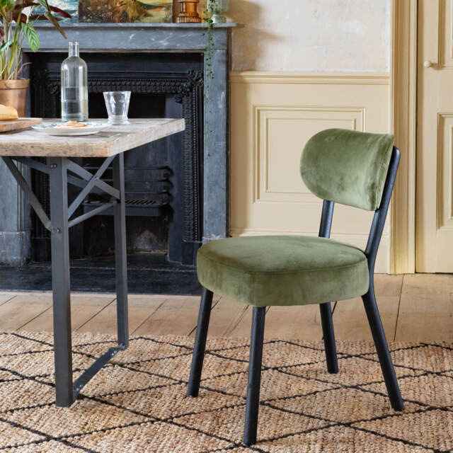 Graham and Green Rigby Moss Green Velvet Dining Chair with Black Legs - image 1