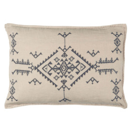 Graham and Green Natural Linen with Grey Embroidery Rectangular Cushion