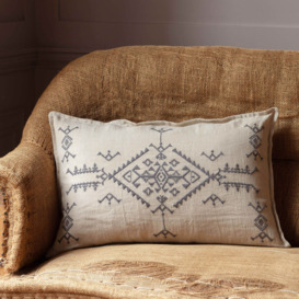 Graham and Green Natural Linen with Grey Embroidery Rectangular Cushion - thumbnail 1