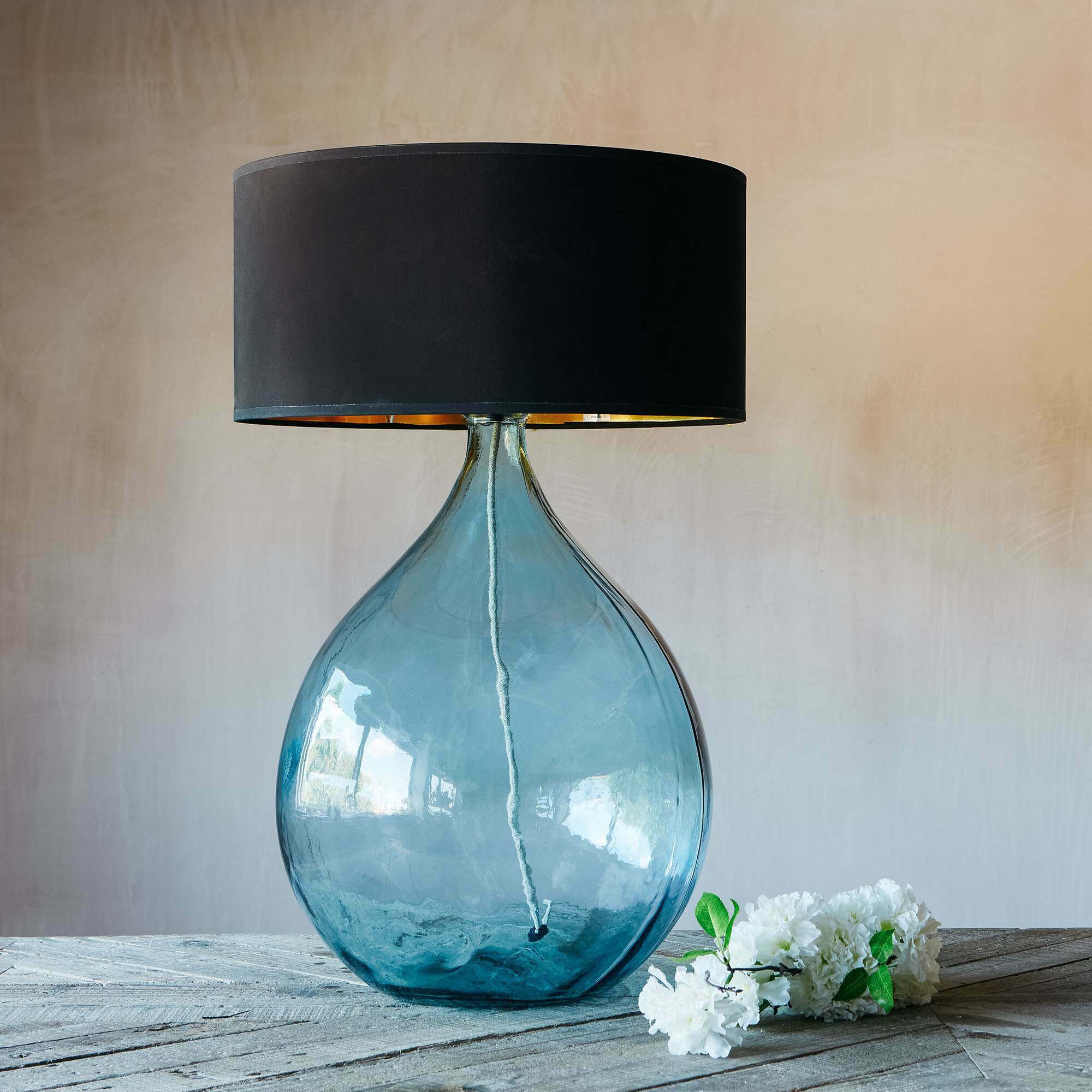 Graham and Green Extra Large Round Light Blue Glass Lamp