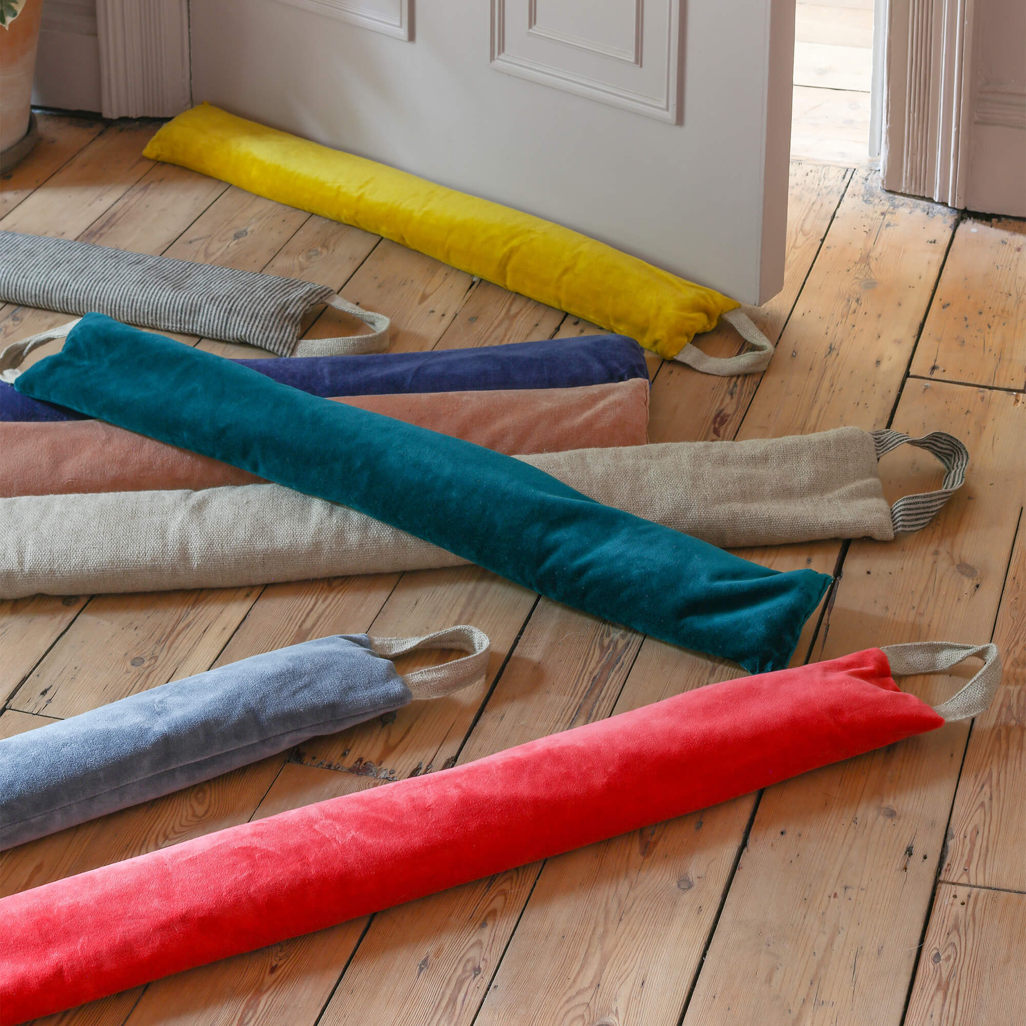 Graham and Green Coral Velvet Draught Excluder with Handle