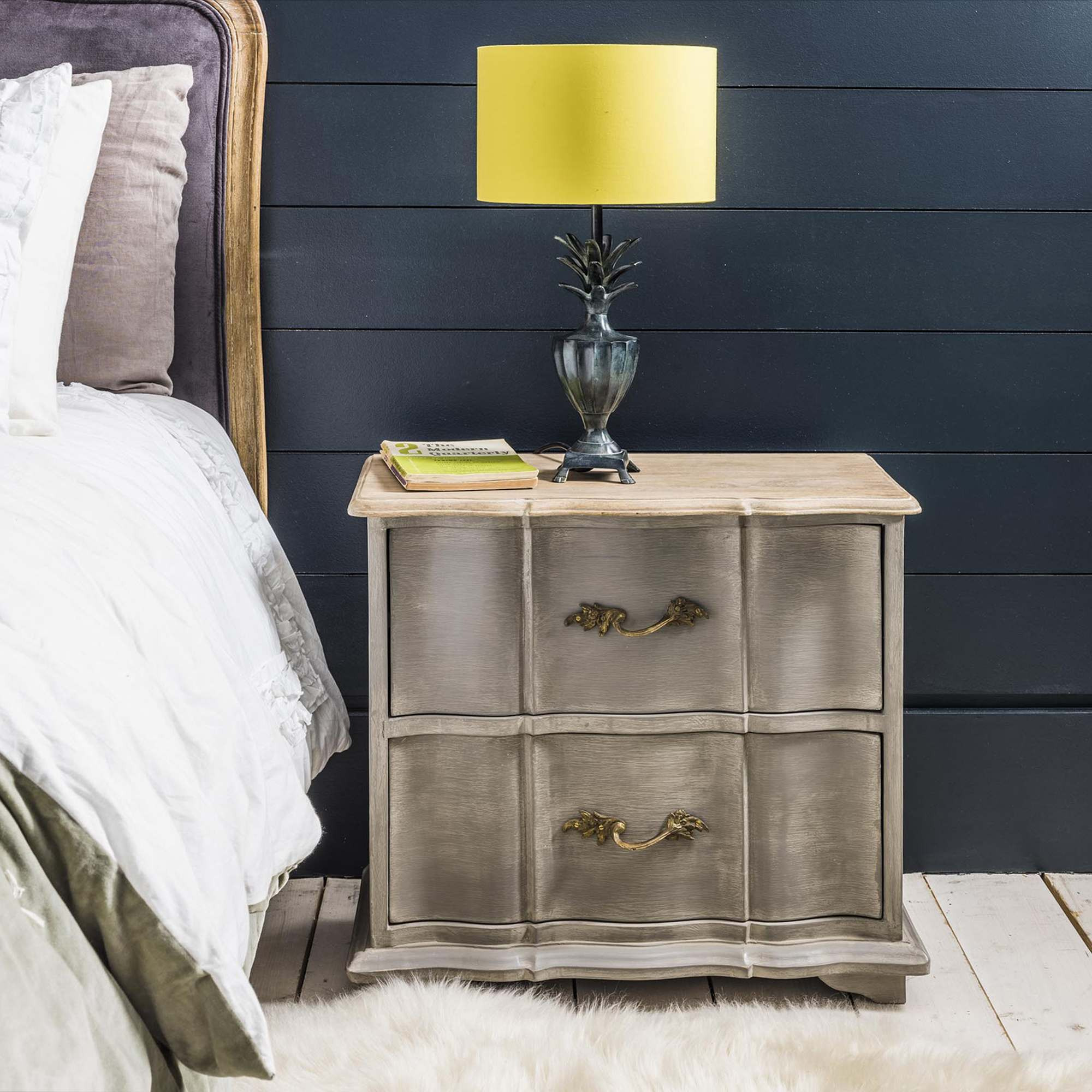Graham and Green Florence Grey Wooden Bedside Table