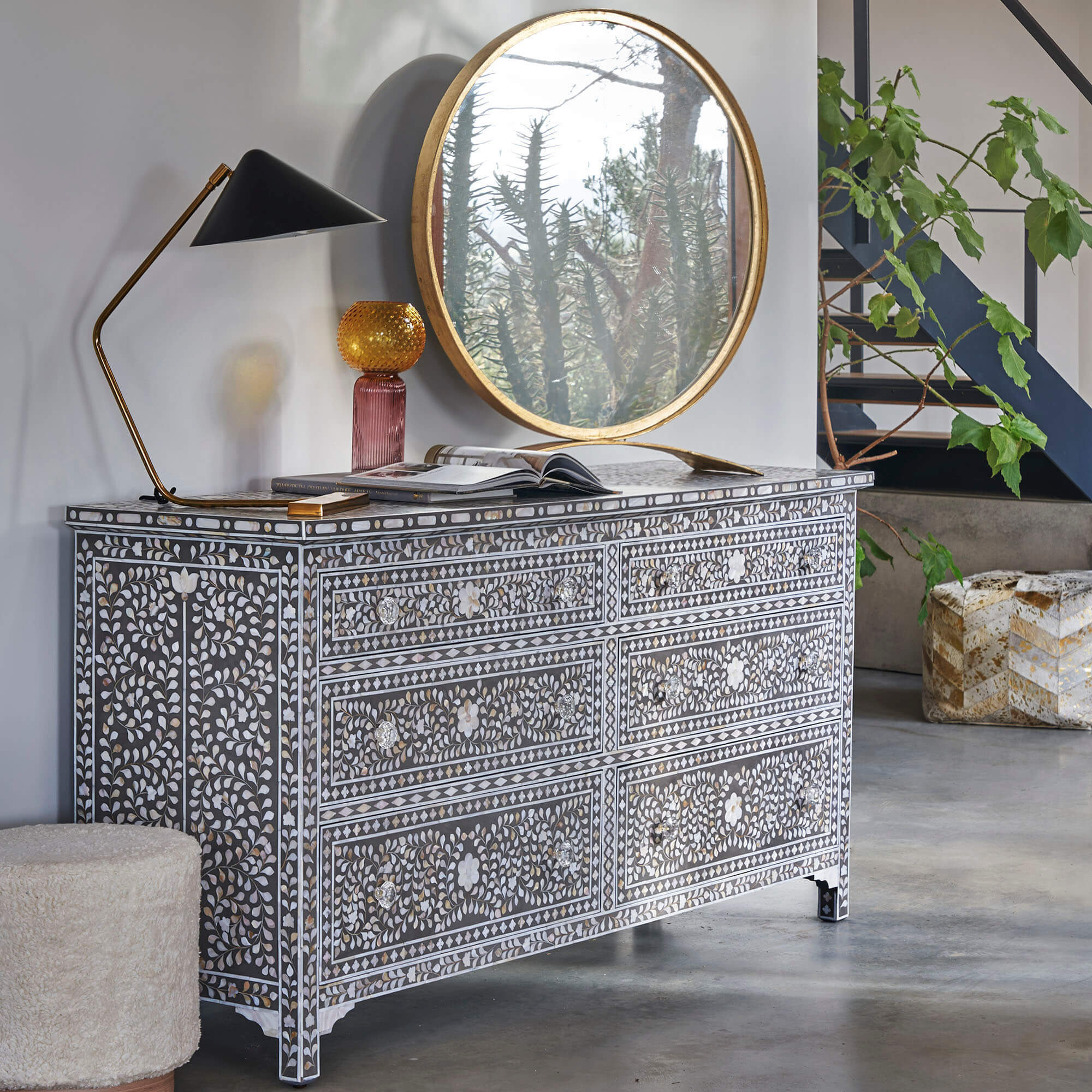 Graham and Green Classic Grey Mother of Pearl Double Chest of Drawers