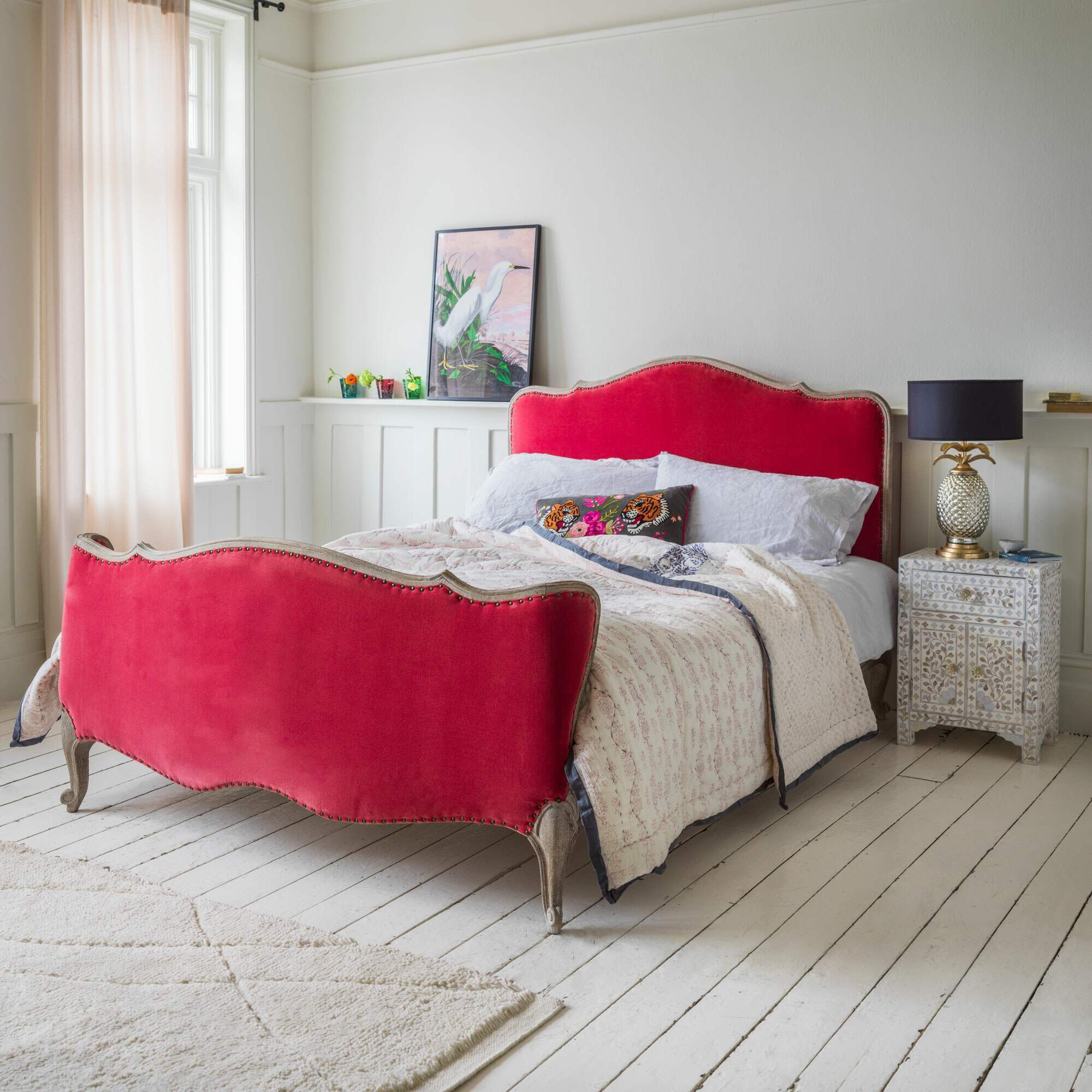 Graham and Green Evelyn Coral Velvet Super King Size Bed