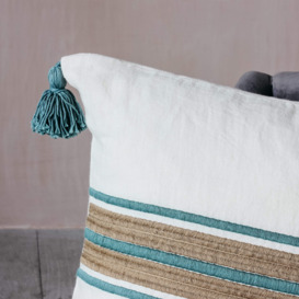 Graham and Green Turquoise and Cream Stripe Cushion - thumbnail 2
