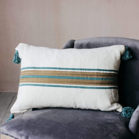 Graham and Green Turquoise and Cream Stripe Cushion - thumbnail 1