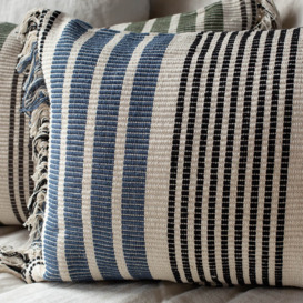 Blue Stripe Fringed Cushion - thumbnail 2