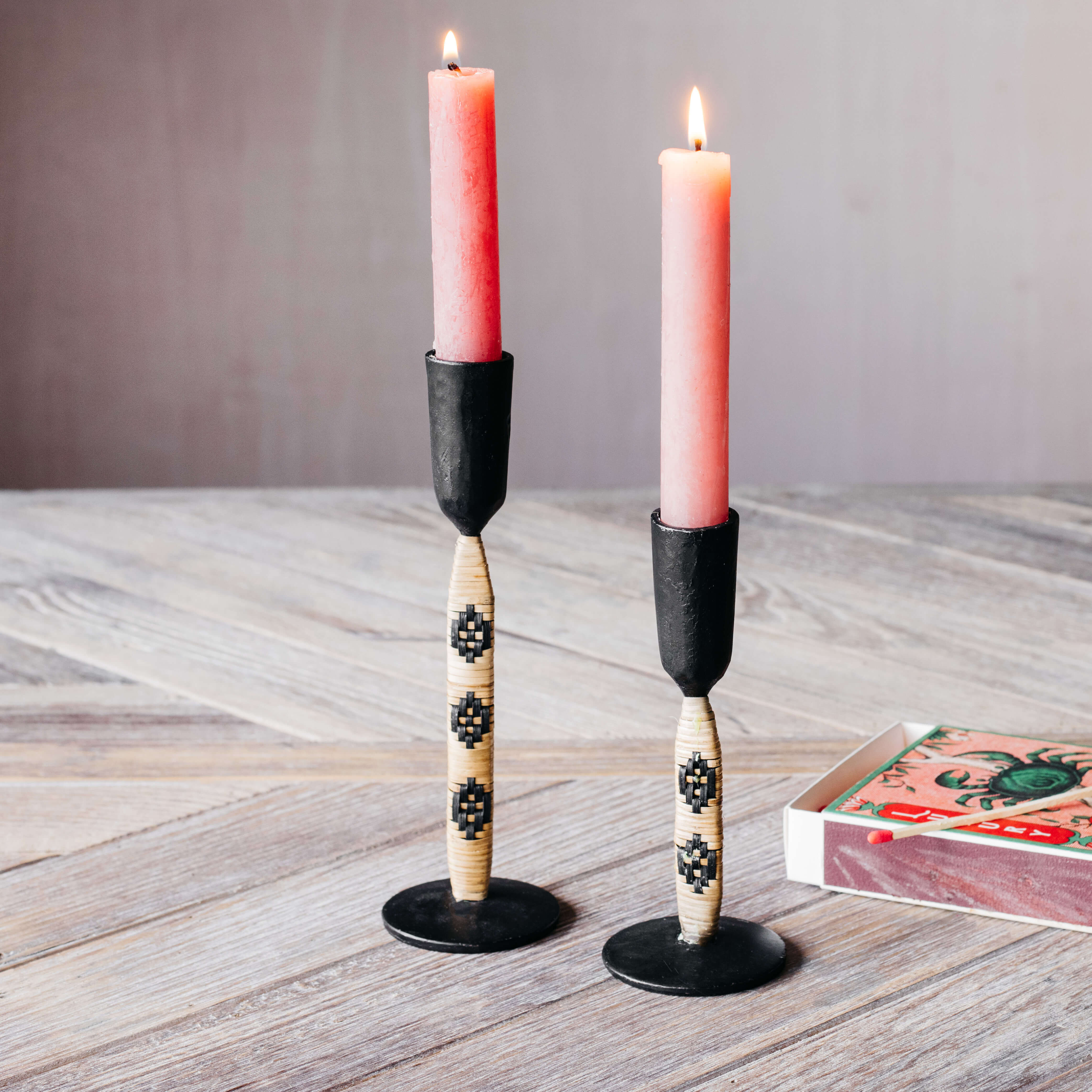 Graham and Green Set of Two Black Bamboo Candle Holders - image 1