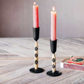 Graham and Green Set of Two Black Bamboo Candle Holders - thumbnail 1