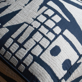 Graham and Green Lilou Abstract Navy Linen Pouffe - thumbnail 3