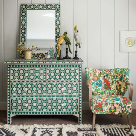 Jade Green Floral Bone Inlay Chest of Drawers - thumbnail 1