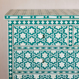 Jade Green Floral Bone Inlay Chest of Drawers - thumbnail 2