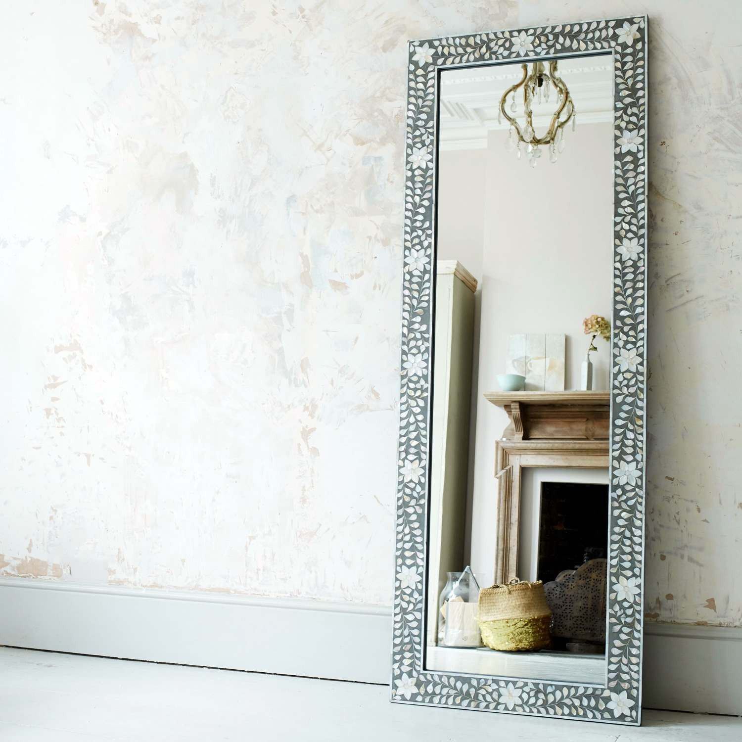 Graham and Green Classic Grey Mother of Pearl Floor Mirror