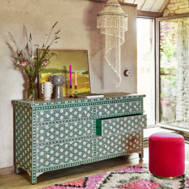 Graham and Green Jade Green Floral Bone Inlay Double Chest of Drawers