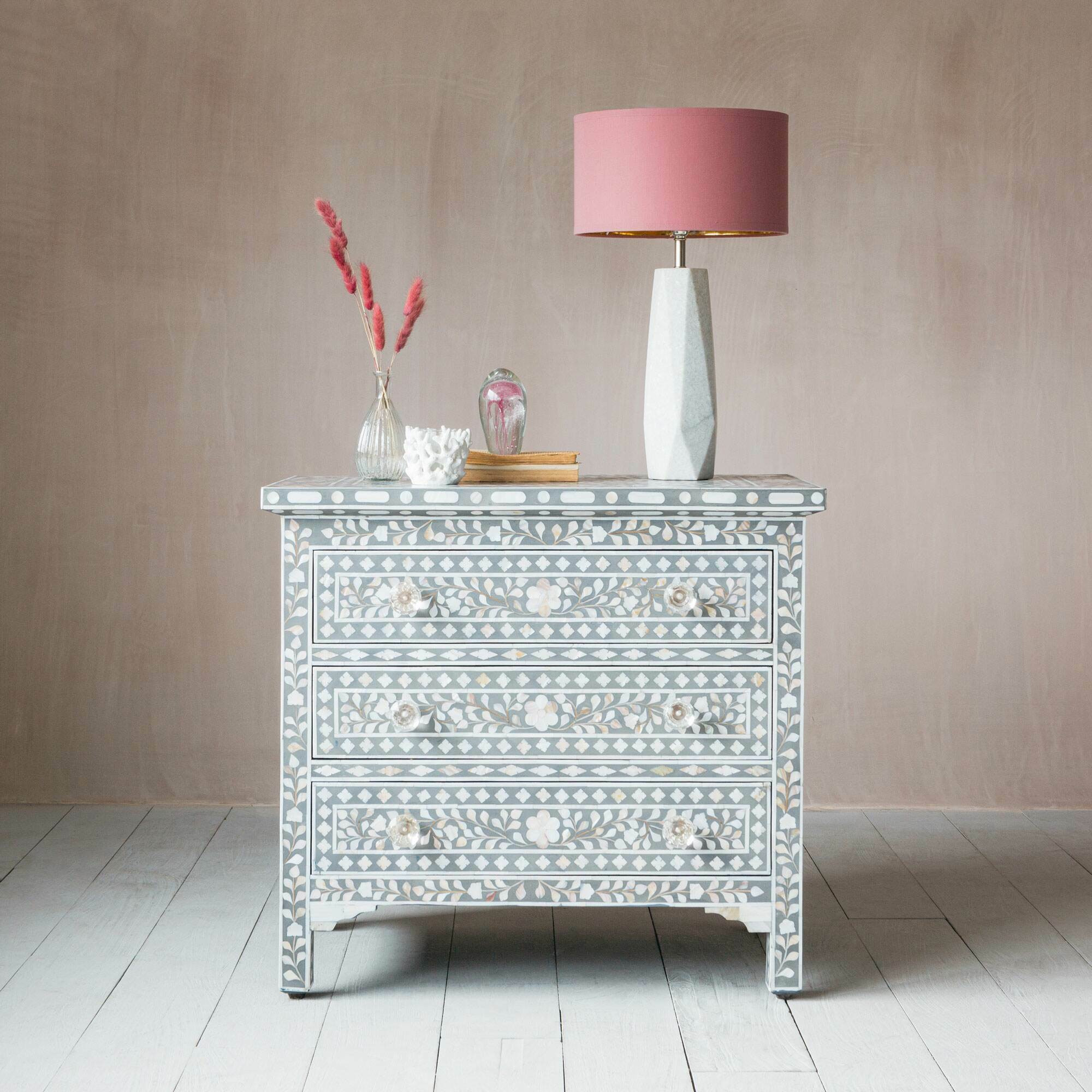 Classic Grey Mother of Pearl Large Bedside Table - image 1