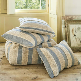 Graham and Green Misty Blue and White Striped Pouffe - thumbnail 1