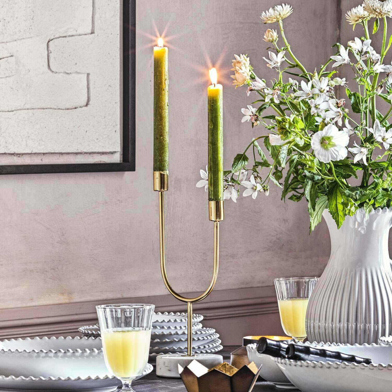 Marble and Gold U Frame Candle Holder - image 1