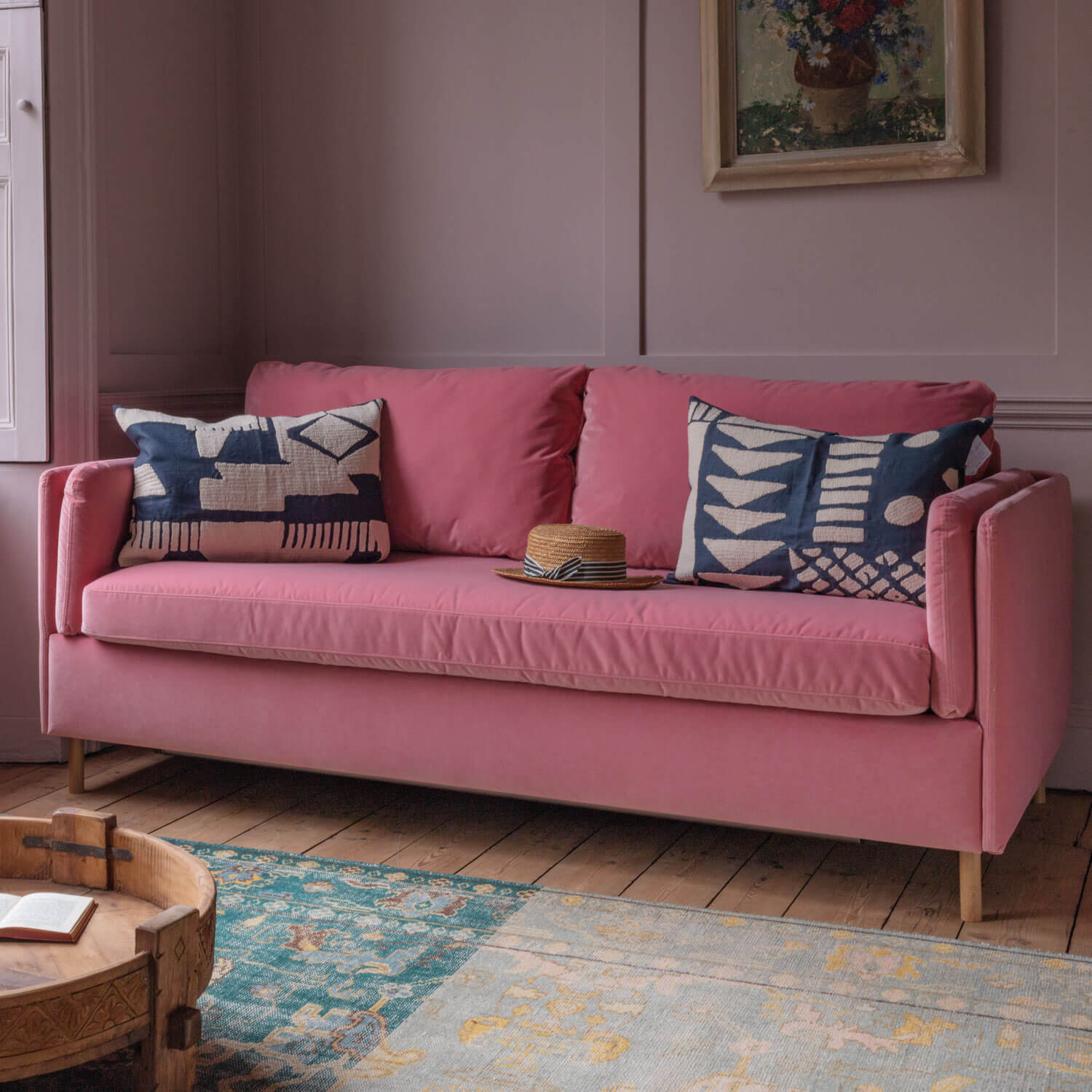 Graham and Green Edwina Pink Classic Velvet Sofa Bed - image 1