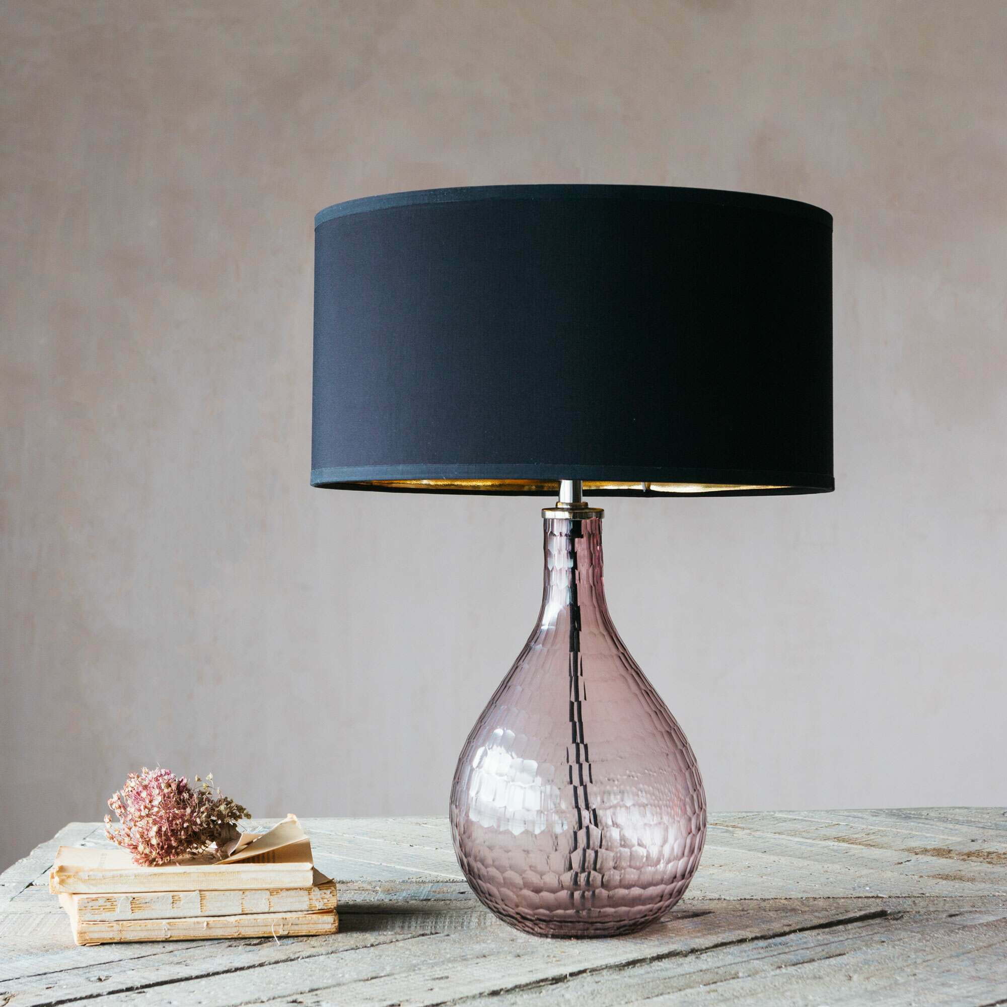 Graham and Green Hammered Pink Glass Table Lamp