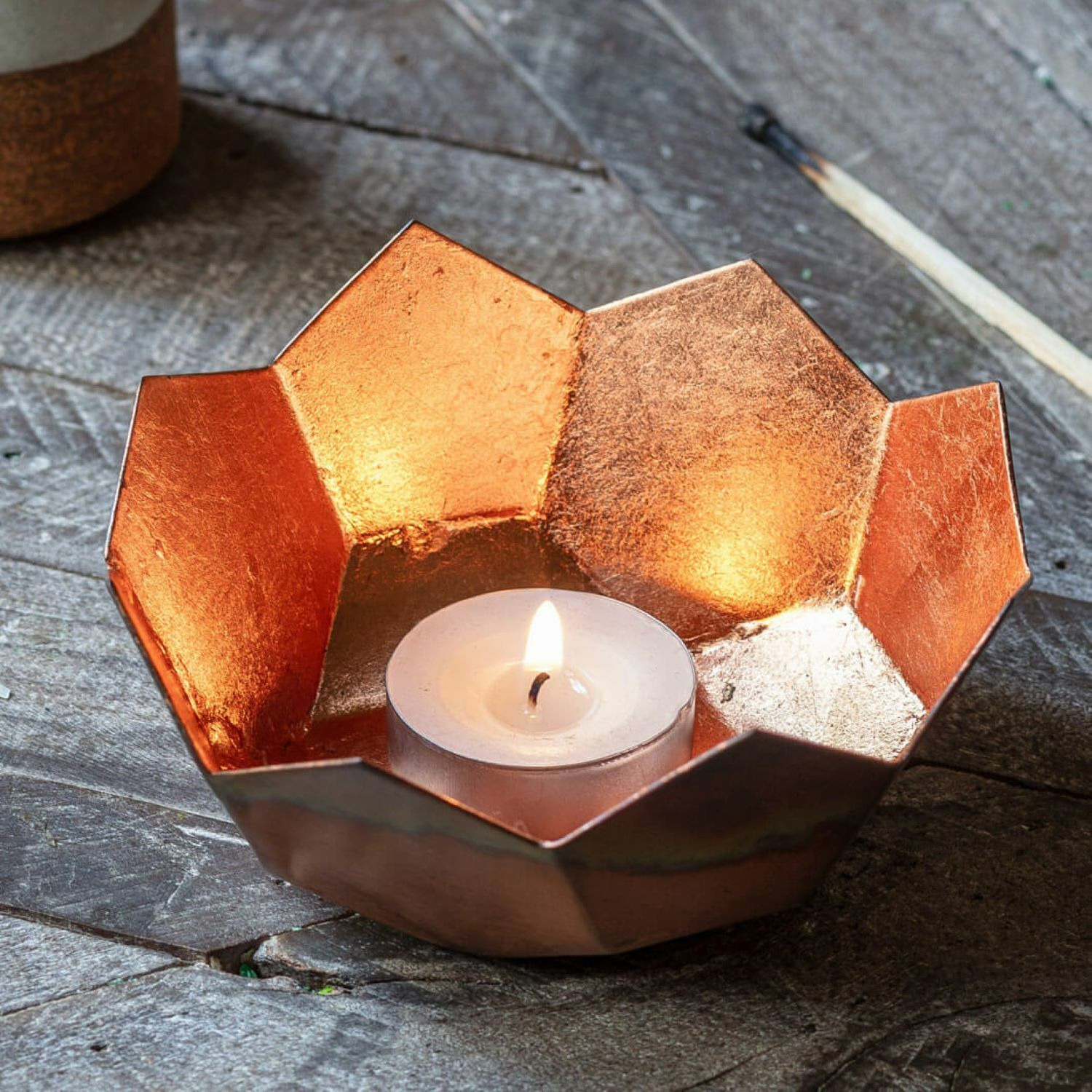 Gold and Copper Lotus Tea Light Holder - image 1