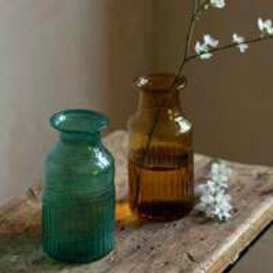 Graham and Green Amber Ribbed Glass Bottle Vase - thumbnail 2