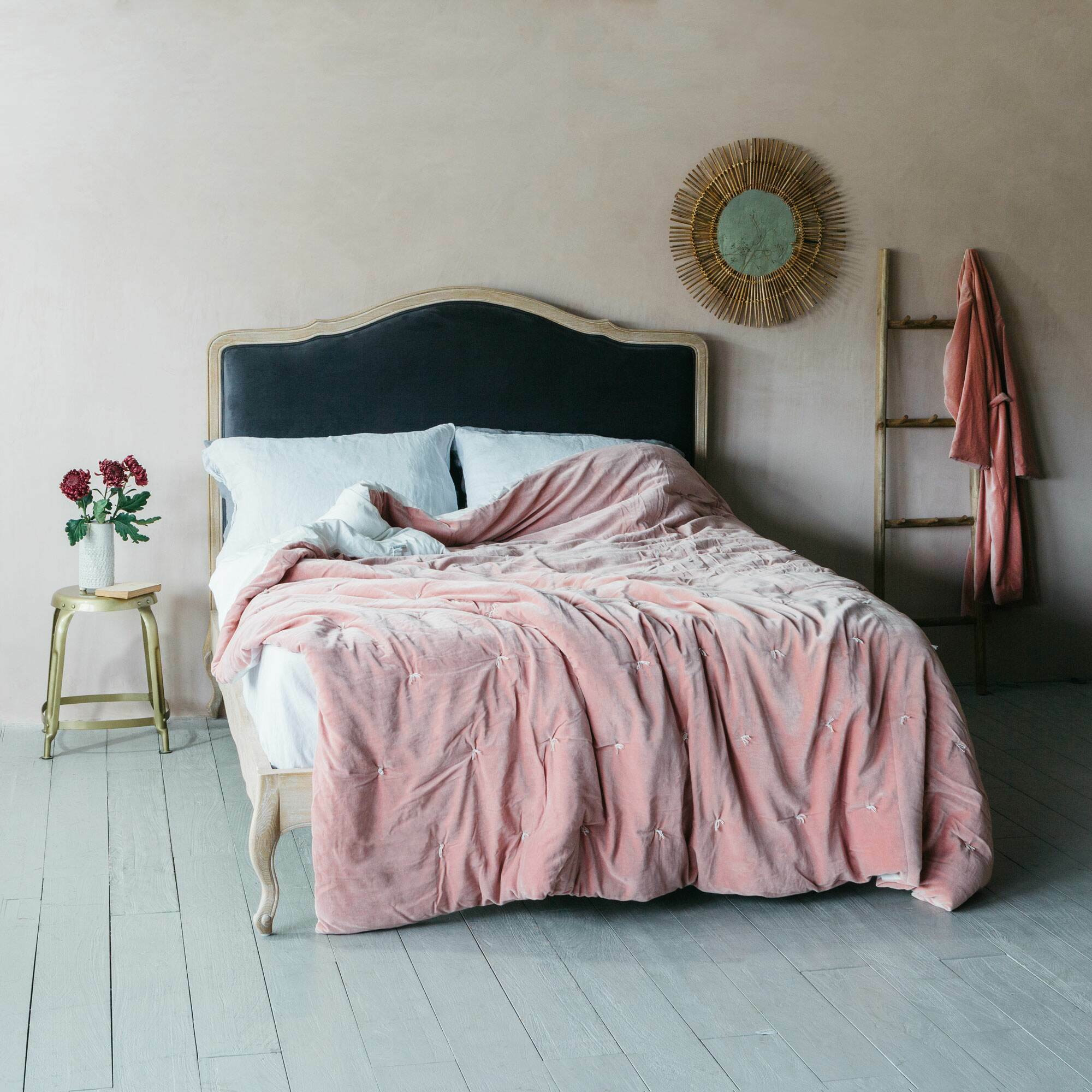 Alora Grey Velvet Super King Size Bed - image 1