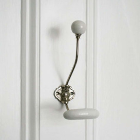 Graham and Green Silver Coat Hook With White Ceramic Knobs