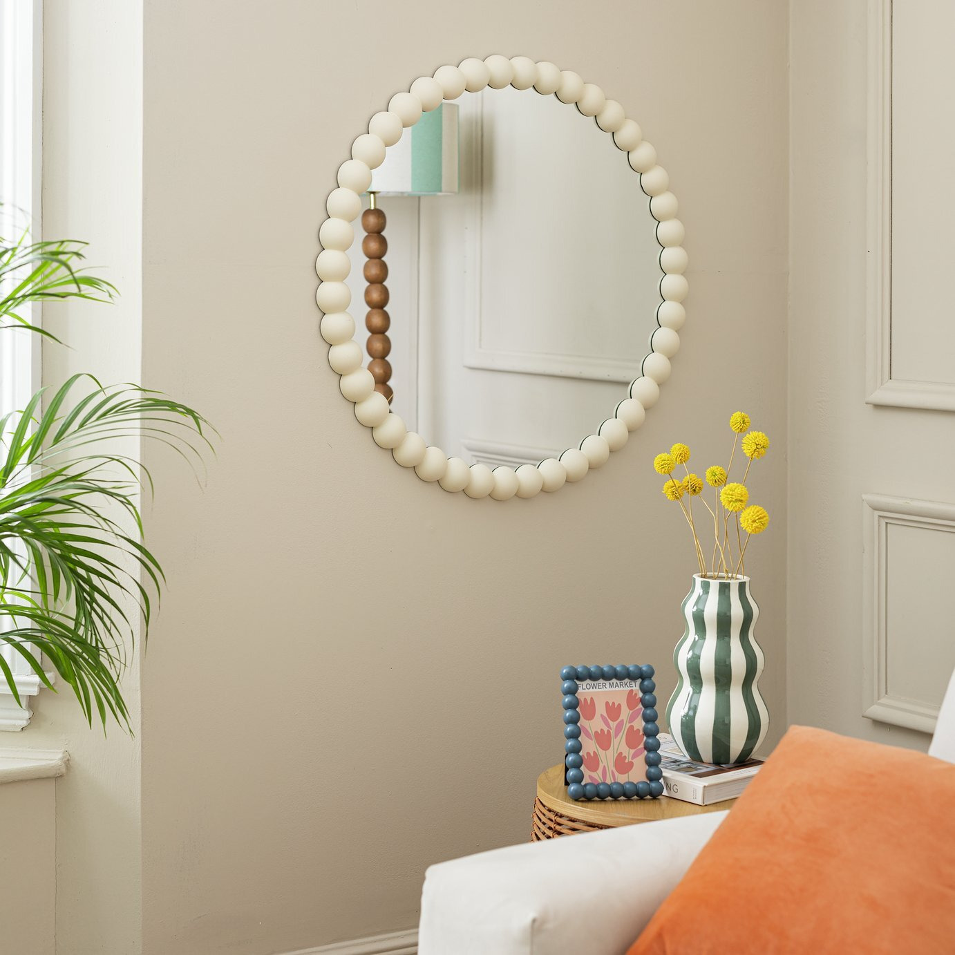 Habitat Beaded Round Wall Mirror - White - 70x70cm