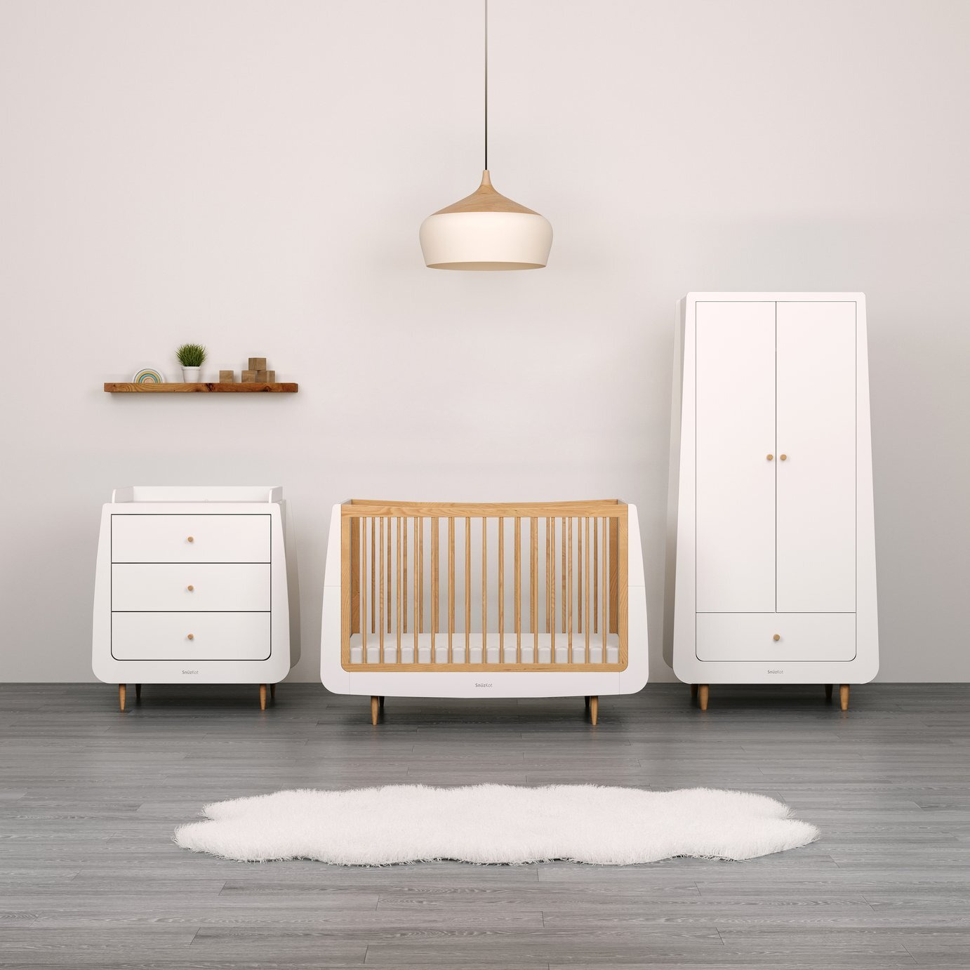 Snuzkot Skandi Cot Bed Nursery Furniture Set-White & Natural