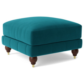 Swoon Winston Velvet Ottoman Footstool - Kingfisher Blue