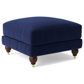 Swoon Winston Velvet Ottoman Footstool - Ink Blue
