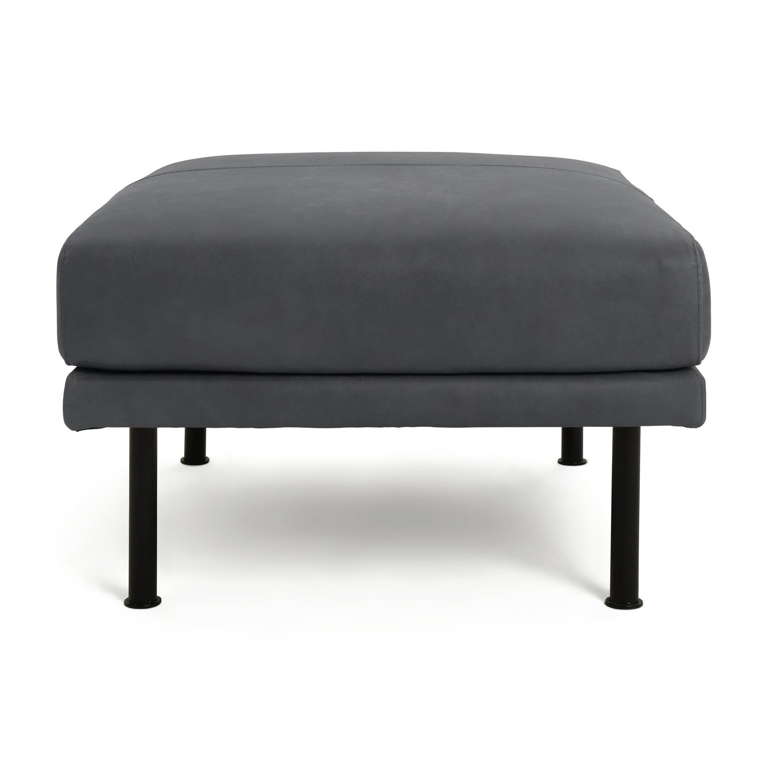 Habitat Moore Leather Ottoman Footstool - Dark Grey