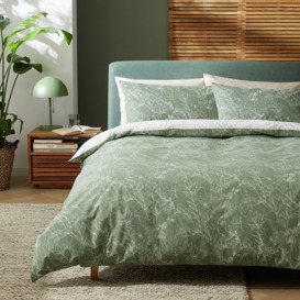 Habitat Sketched Linear Floral Green Bedding Set - Single