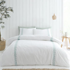 Bianca Cotton Leaf Embroidery White Bedding Set - Double