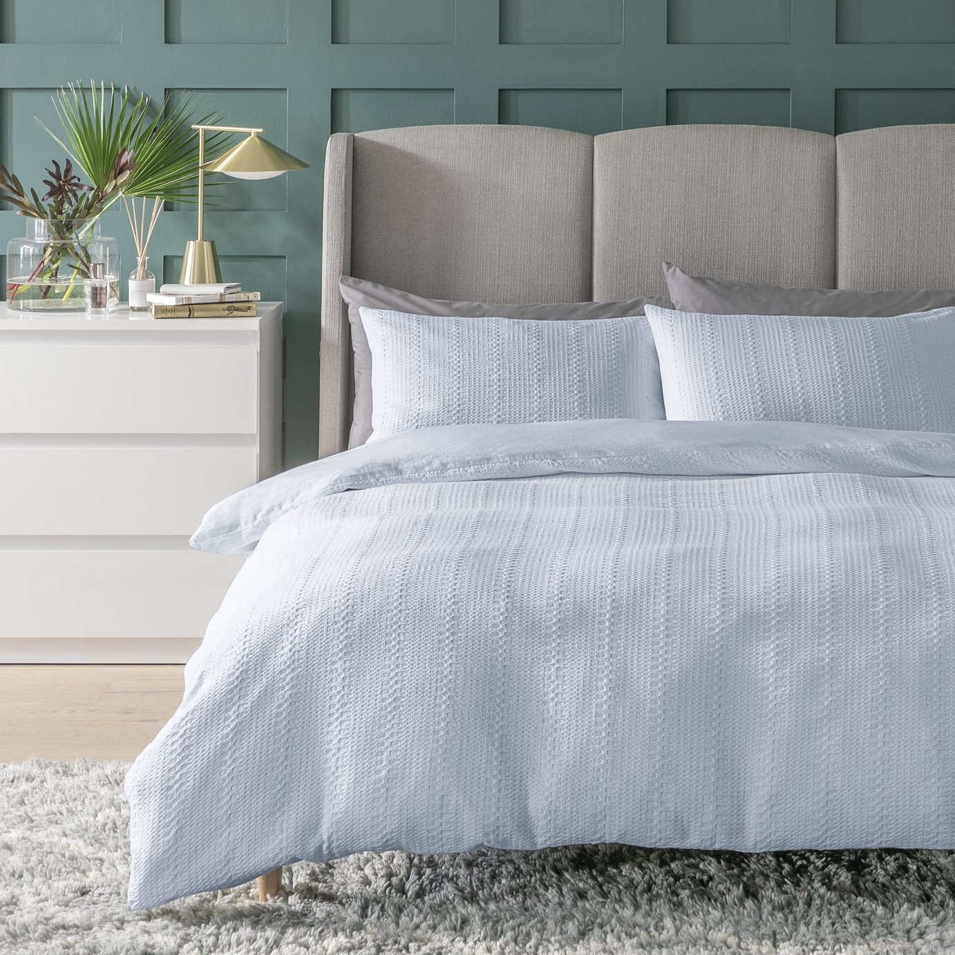 Habitat Waffle Pale Blue Bedding Set - Superking