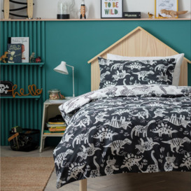 Habitat Mono Dino Black & White Kids Bedding Set - Single