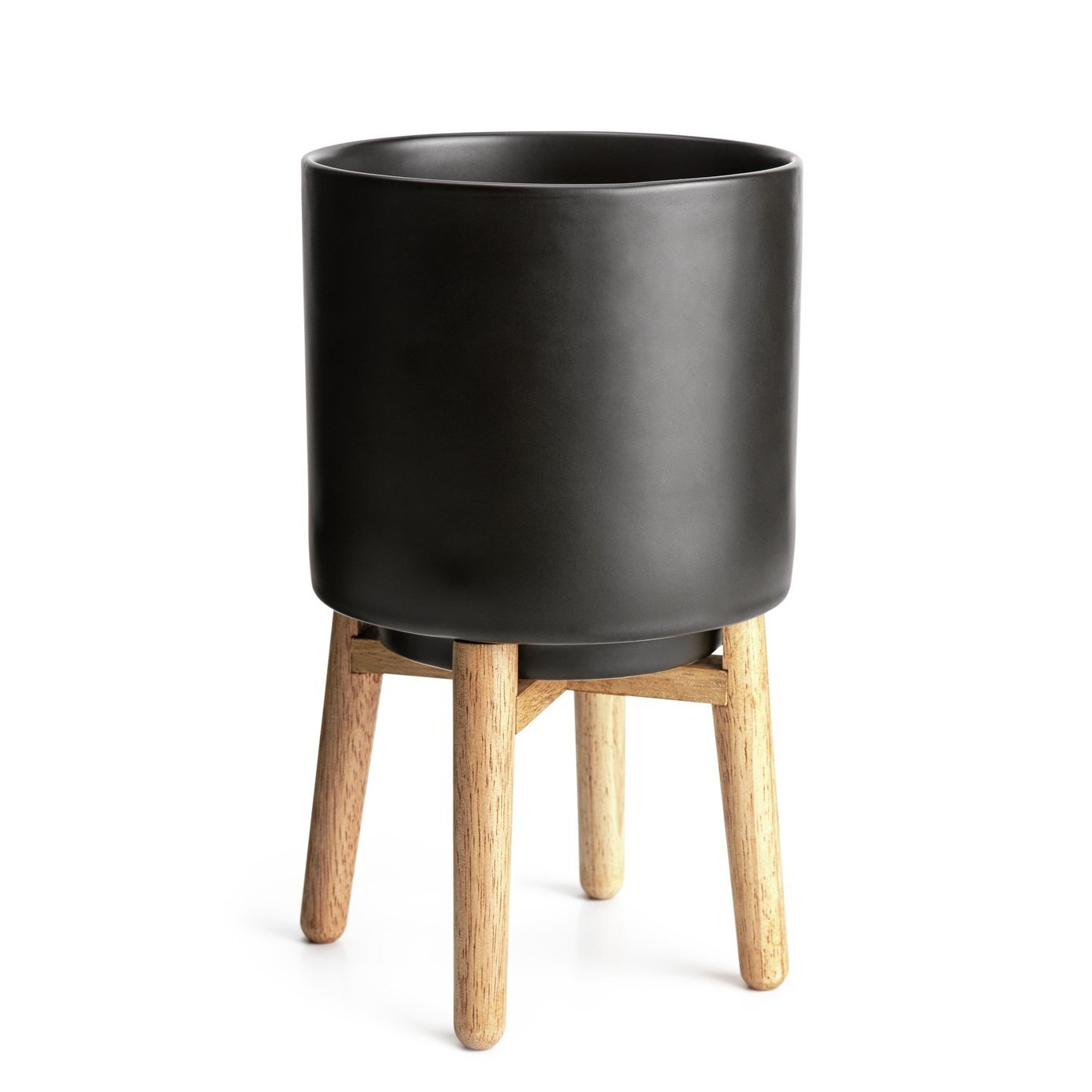 Habitat Ceramic Planter on Wooden Legs - Black