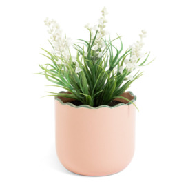 Habitat Artificial White Lavender in Wavy Pink Pot