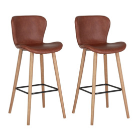 Habitat Etta Pair of Faux Leather Bar Stool - Brown