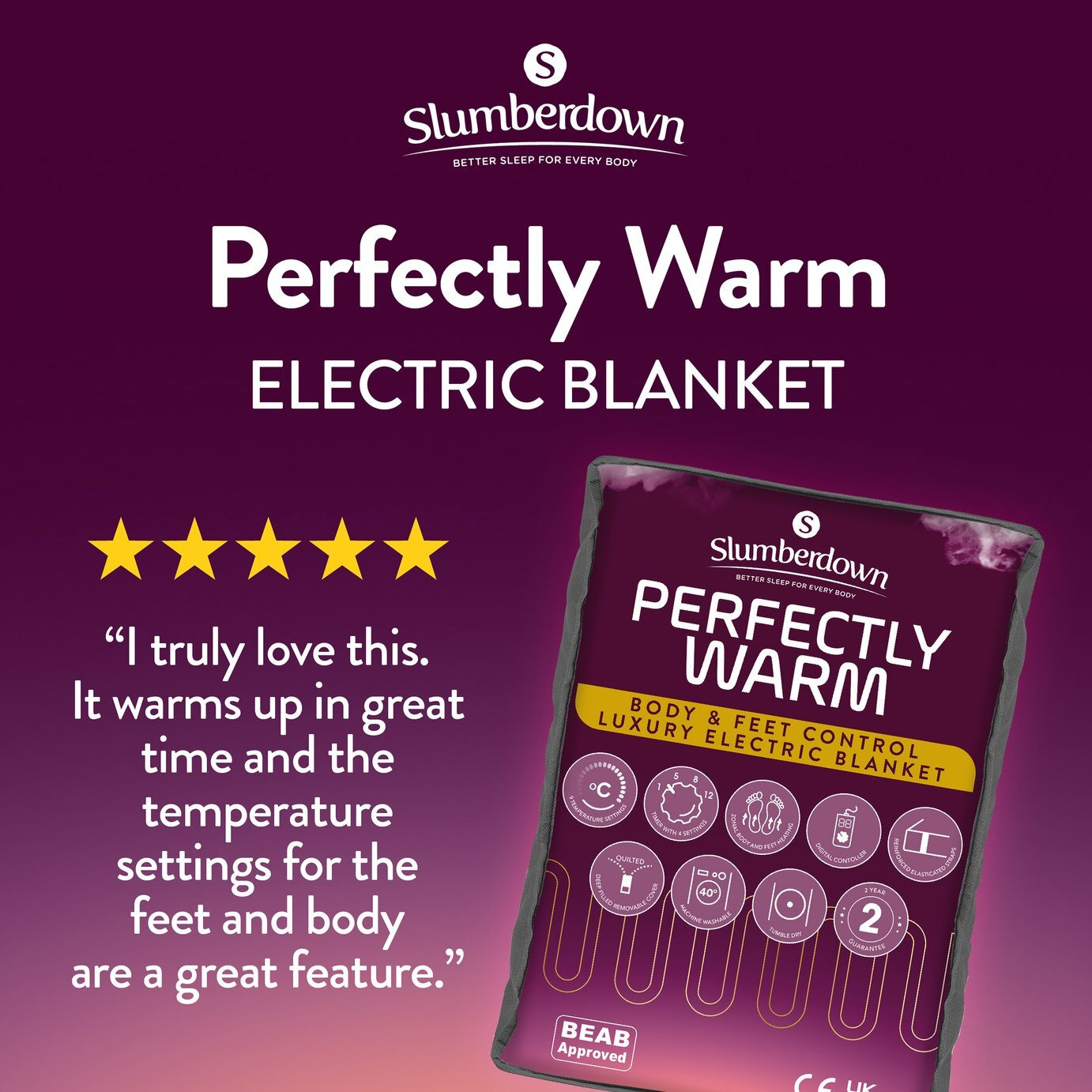 Slumberdown Perfectly Warm Luxury Electric Blanket-Double by