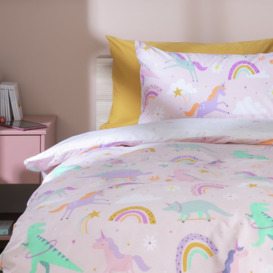Habitat Unicorn and Dino Print Pink Kids Bedding Set-Single