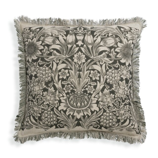 Habitat x Morris & Co. Sunflower Woodblock Cushion - Grey